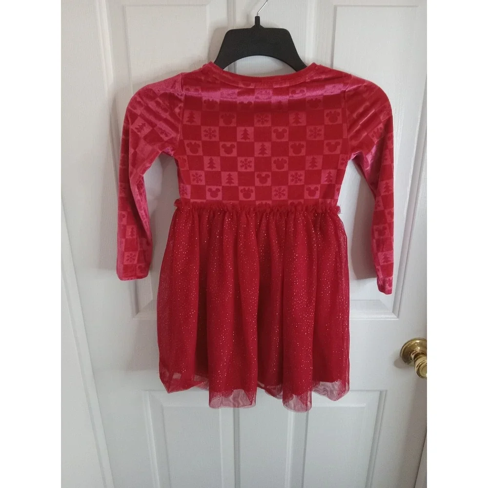 Disney's Mickey & Minnie Print &  Embossed Velour Tutu Dress by Size 5 Christmas